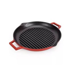 Tigaie grill din fonta emailata rosie 31 cm, cu manere laterale