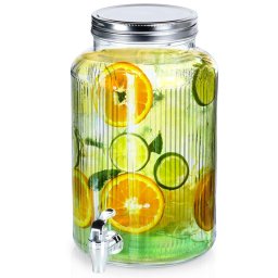 Dozator de bauturi din sticla cu robinet, 6,2 L, design striat Vilde