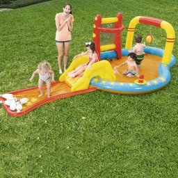 Centru de joaca acvatic Bestway pentru copii cu tobogan si jocuri, 435x213x117 cm