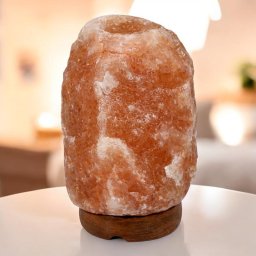 Lampa decorativa din sare Himalaya 2-3 kg, cu suport din lemn si bec E14