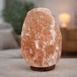 Lampa din sare de Himalaya 4–5 kg, cu întrerupator On/Off si suport din lemn