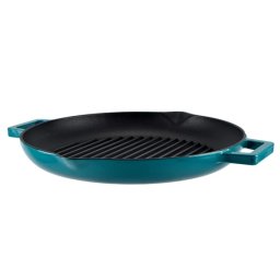 Tigaie grill din fonta emailata 31 cm, cu cioc de scurgere, turcoaz