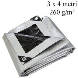 Prelata ranforsata 3x4 m din polietilena 260 g/mp, impermeabila, cu inele metalice 12 mm UV+