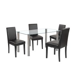 Set masa dining Leziter Cadiz 4+1 alb-negru, blat sticla 140 cm