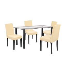 Set de masa Leziter Cadiz 4+1 negru-bej, masa din sticla si 4 scaune