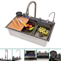 Chiuveta multifunctionala Leziter Calandria din inox 304, 78x43 cm, set complet