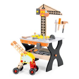 Banc de lucru din lemn pentru copii Homelux, atelier DIY cu unelte si accesorii, 3+ ani