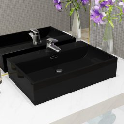 Bazin cu orificiu robinet ceramica, 60,5x42,5x14,5 cm, negru GartenMobel Dekor
