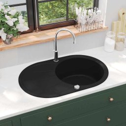 Chiuveta de bucatarie din granit cu o cuva, negru, oval GartenMobel Dekor