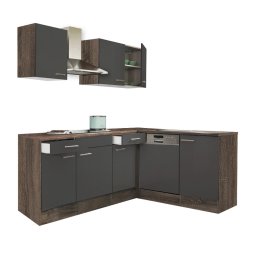 Mobila bucatarie colt Leziter Yorki 220 cm, stejar Yorki cu front antracit satinat