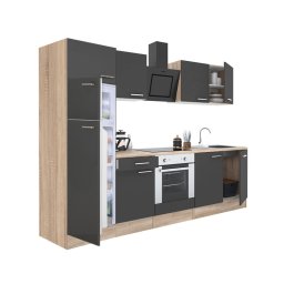 Mobila bucatarie Leziter Yorki 270 cm, stejar Sonoma, front antracit satinat