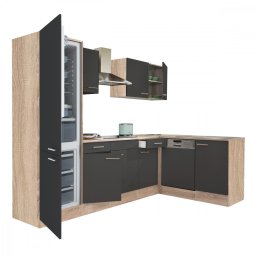 Mobila bucatarie de colt Yorki 280 cm, stejar sonoma/antracit, cu frigider sub blat