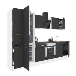 Mobila bucatarie Leziter Yorki 300 cm, alb/antracit satinat, cu blat 38 mm