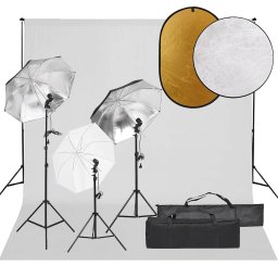 Kit studio foto cu set de lumini, fundal si reflector GartenMobel Dekor
