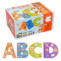 Puzzle alfabet din lemn Leziter cu litere si cuvinte in engleza, 26 seturi
