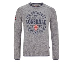 LONSDALE Pulover 'Borden' albastru marin / gri amestecat / roșu / alb