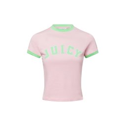Juicy Couture Tricou 'Collegiate' verde deschis / roz
