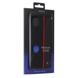 Husa Meleovo Husa Carbon iPhone 11 Pro Black & Red (placuta metalica integrata)