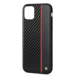 Husa Meleovo Husa Carbon iPhone 11 Pro Max Black & Red (placuta metalica integrata)