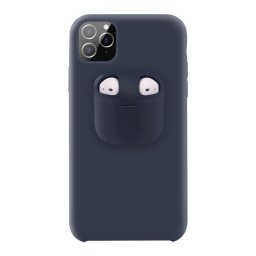 Husa Lemontti Husa Liquid Silicone with Apple AirPods Case iPhone 11 Pro Max Dark Blue