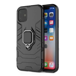 Husa Lemontti Husa Ring Armor Kickstand iPhone 12 / 12 Pro Negru (antisoc)