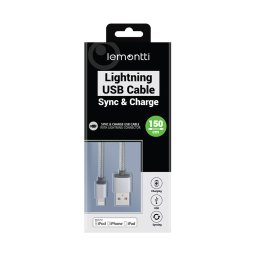 Lemontti Cablu USB MFI Lightning Gri 1.5m (impletitura textila)-T.Verde 0.1 lei/ buc