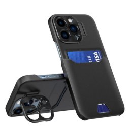 Husa Lemontti Husa Leather Stand iPhone 14 Pro Negru, cu suport pentru card