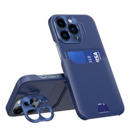 Husa Lemontti Husa Leather Stand iPhone 14 Pro Albastru,cu suport pentru card