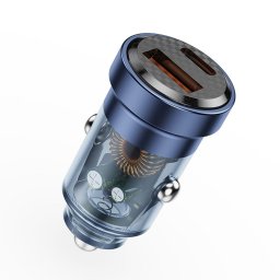 Husa Lemontti Incarcator Auto Fast Charge 45W 2 porturi PD Type-C 45W + USB-A QC 3.0 Transparent / Albastru