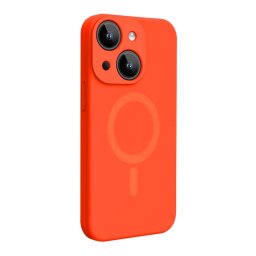 Husa Lemontti Husa Liquid Silicon MagCharge iPhone 15 Portocaliu Neon (protectie 360°, material fin, captusit cu microfibra)