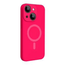 Husa Lemontti Husa Liquid Silicon MagCharge iPhone 15 Roz Neon (protectie 360°, material fin, captusit cu microfibra)