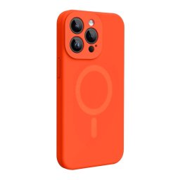 Husa Lemontti Husa Liquid Silicon MagCharge iPhone 15 Pro Max Portocaliu Neon (protectie 360°, material fin, captusit cu microfibra)