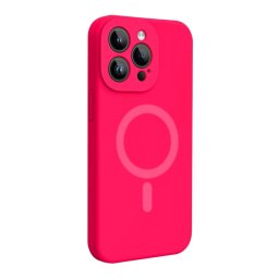 Husa Lemontti Husa Liquid Silicon MagCharge iPhone 15 Pro Roz Neon (protectie 360°, material fin, captusit cu microfibra)