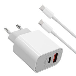 Incarcator de retea LIRFCQCPD20WA Fast Charge 20W USB,USB Type-C si cablu Type-C-Type-C 20W 1m Alb