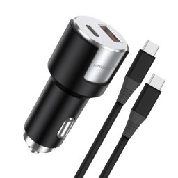 Fast Charge 1x USB-C PD + 1x USB-A QC3.0 cablu USB-C la USB-C 1m 38W Negru