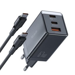 Incarcator de retea Incarcator Retea GaN5 Mini Pro Fast Charger 67W, Dual Port 2xType-C+ 1xUSB-A, cablu Type-C, Negru
