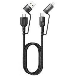 CA-8070 4 in 1 USB-A/Type-C la Lightning/Type-C Fast Charging 60W 1.2m Negru