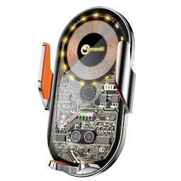 Suport auto telefon Lemontti, incarcare wireless 15W, senzor infrarosu, grila ventilatie, transparent/negru
