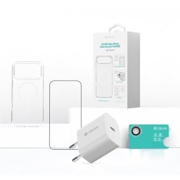 Kit complet 4 in 1 Devia pentru iPhone Air, incarcator GaN 30W, husa MagSafe, folie sticla Military-Grade + protectie camera