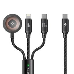 Mcdodo Cablu 3in1 Type-C la Lightning/Type-C cu Incarcator Wireless compatibil cu Apple Watch, 100W Fast Charging, O Series, 1.2m Negru