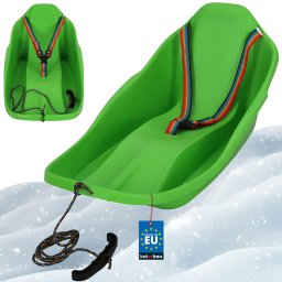 Sanie din plastic cu spătar și centuri de siguranță verzi