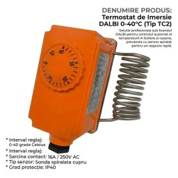 Termostat de Imersie IMIT TC2 cu Senzor Spirala 0-40 Grade pentru Boiler si Cazane