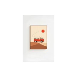 Tablou decorativ Re-Bloom, model masina, lemn masiv/MDF, bej/rosu/nisipiu, 33 x 48 cm