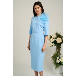 Rochie Dy Fashion de ocazie din stofa bleu cu floare maxi