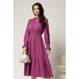 Rochie DY Fashion midi magenta din voal plin cu volan