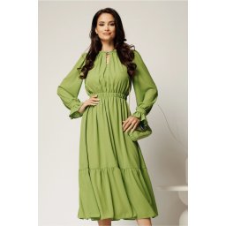Rochie DY Fashion midi verde fistic din voal cu volan