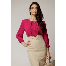 Bluza magenta cu adaos de viscoza cu volanase pe bust si brosa la decolteu