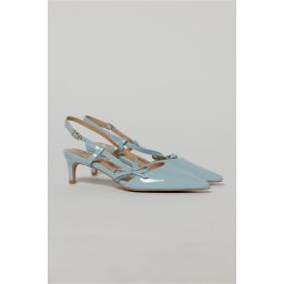 Pantofi bleu eleganti cu finisaj lucios si fundita laterala