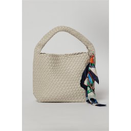 Geanta ivoar din piele ecologica impletita accesorizata cu esarfa