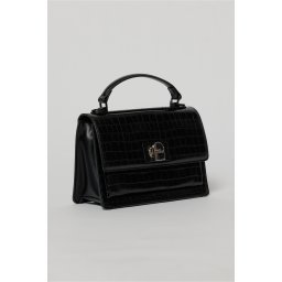 Geanta neagra office din piele ecologica cu imprimeu sarpe